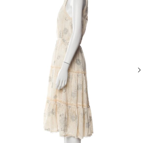 Love Sam Eyelet Beaded Tiered Halter Midi Dress XS Cream Boho Romantic Style - Picture 3 of 5